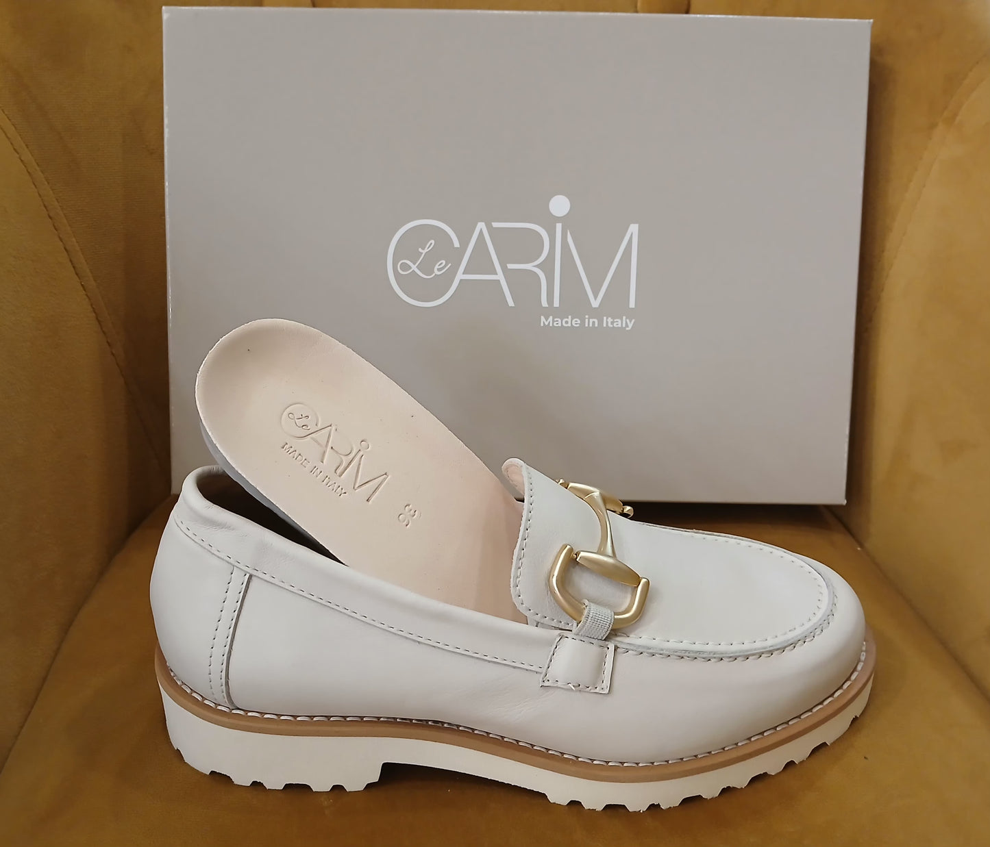 CARIM: MOCASSINO DONNA IN VERA PELLE ART. LNF4151MB VITELLO PANNA VASCHETTA