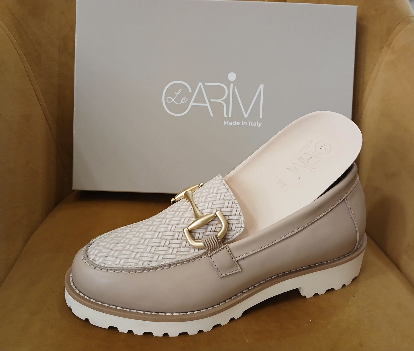 CARIM: MOCASSINO DONNA IN VERA PELLE ART. LNF4151MB VITELLO TORTORA + TWIST