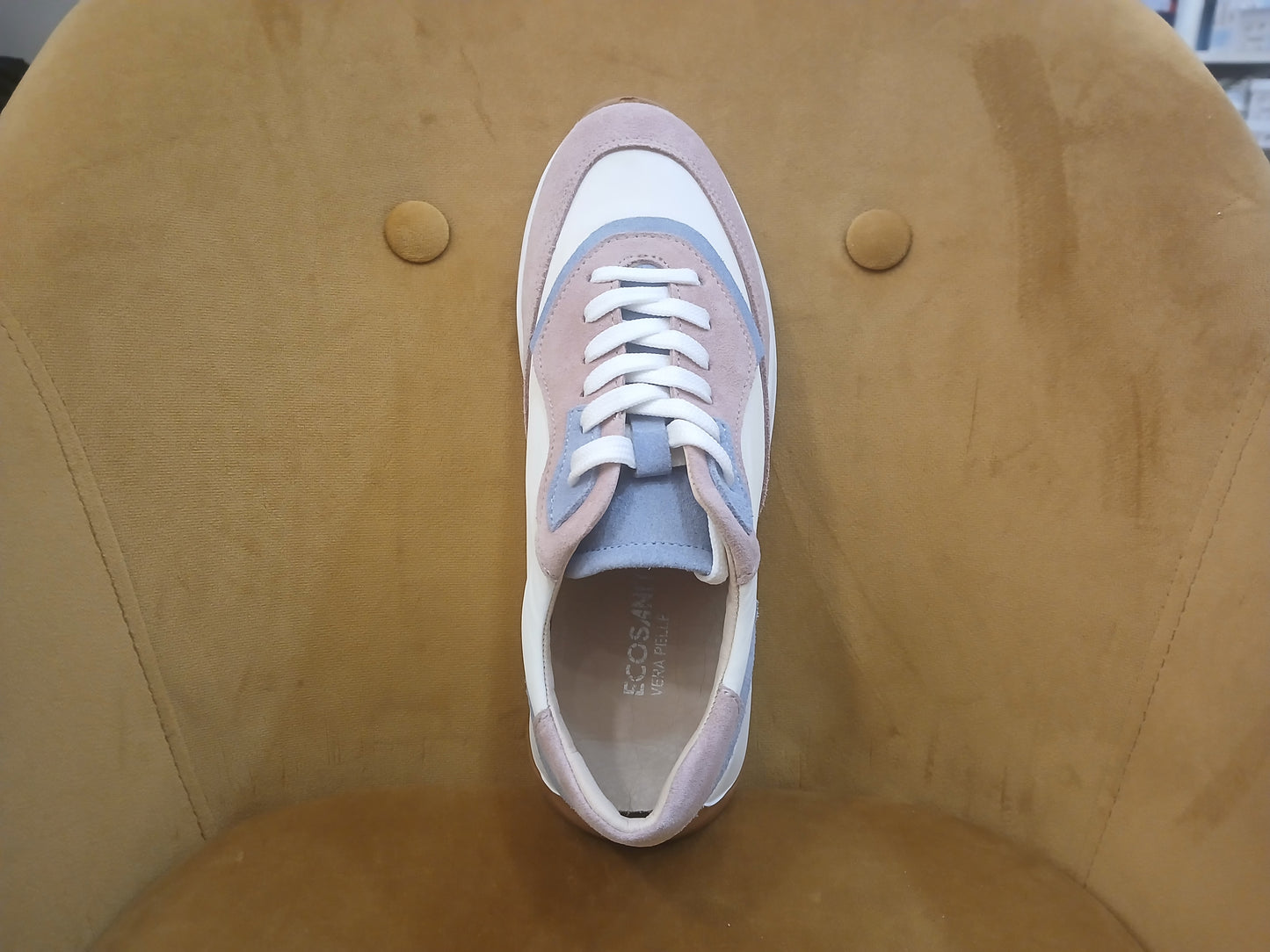 ECOSANIT: SCARPA DA GINNASTICA DONNA LENNY VELOUR COLORE BIANCA E ROSA