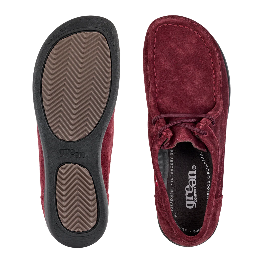 Green Comfort Happy Walking – Scarpa Donna Comfort, Pianta Larga, Plantare EnergySole Estraibile, Pelle Scamosciata Bordeaux