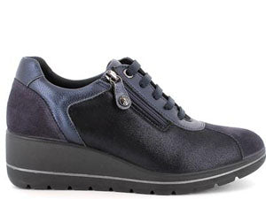 Enval Soft 2274311 – Sneaker donna blu scuro in camoscio e tessuto con doppio strappo e plantare estraibile