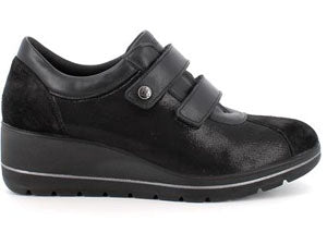 Enval Soft 2274400 – Sneaker donna nera in camoscio e tessuto con doppio strappo e plantare estraibile