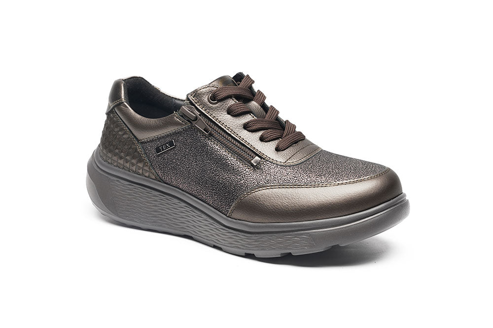 G Comfort S2725ZM Grigio Metallizzato – Scarpa Donna Vera Pelle Impermeabile | Calzata Extra Wide H | Plantare Estraibile