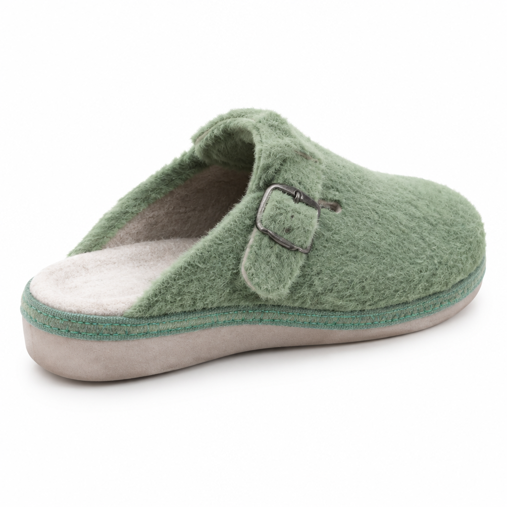 Ecosanit Winny Dudu Verde – Ciabatta Donna Invernale Ortopedica, Fodera in Pelo, Cinturino con Fibbia, Dispositivo Medico Detraibile