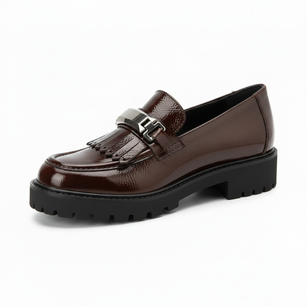 Carim LNF4185MNM – Mocassino Donna in Pelle Lucida Marrone, Plantare Estraibile, Comfort