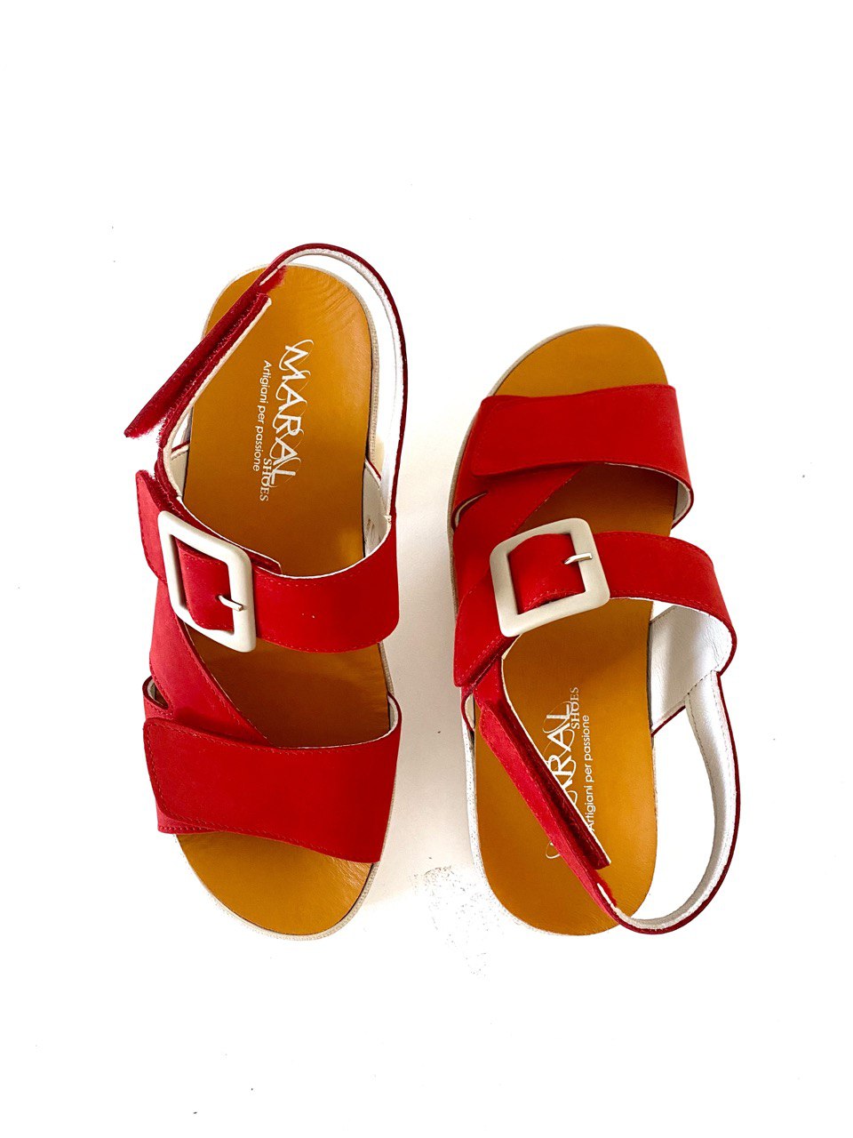 MARAL: SANDALO DONNA VERA PELLE IN NABUK COLORE ROSSO