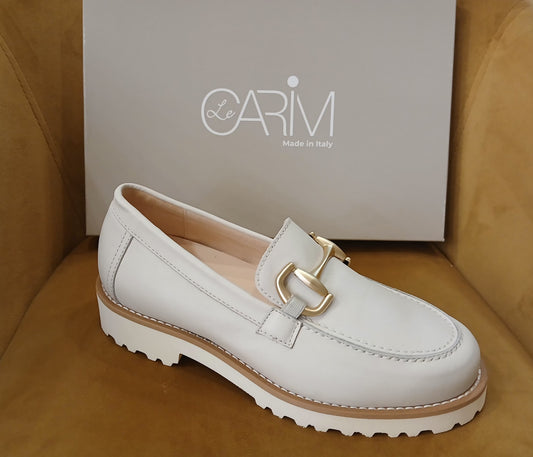 CARIM: MOCASSINO DONNA IN VERA PELLE ART. LNF4151MB VITELLO PANNA VASCHETTA