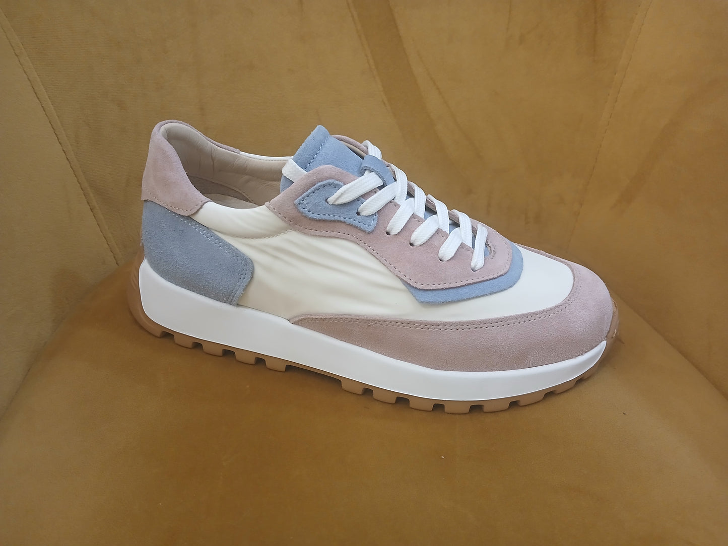 ECOSANIT: SCARPA DA GINNASTICA DONNA LENNY VELOUR COLORE BIANCA E ROSA