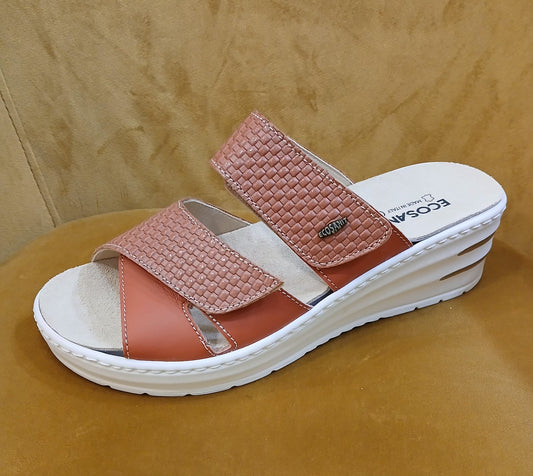 ECOSANIT: CIABATTA DONNA COMFORT IN PELLE CORNETTO RELIF/COLORE MATTONE