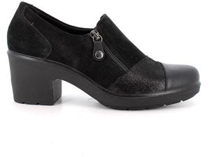 Enval Soft 2259811 – Mocassino donna nero in pelle scamosciata con zip laterale, elastici e plantare estraibile