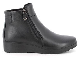 Enval Soft 2266800 – Tronchetto donna nero in pelle nappa con zip laterale, zeppa 4 cm e plantare estraibile