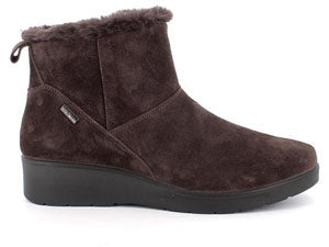 Enval Soft 2266911 – Tronchetto donna testa di moro in pelle scamosciata con pelliccetta interna, zip laterale, zeppa 4 cm e plantare estraibile