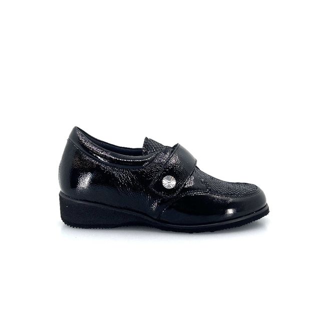 Ecosanit Graziosa Naplak Nera – Scarpa Donna Ortopedica Velcro, Tomaia Elasticizzata, Plantare Estraibile, Dispositivo Medico Detraibile