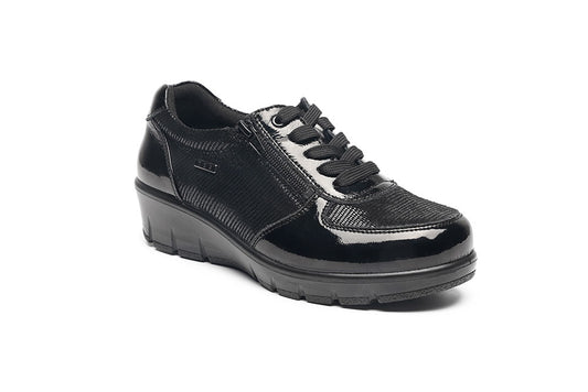 G Comfort 7992SM Nero – Scarpa Donna Vera Pelle Impermeabile | Calzata Extra Wide H | Plantare Estraibile