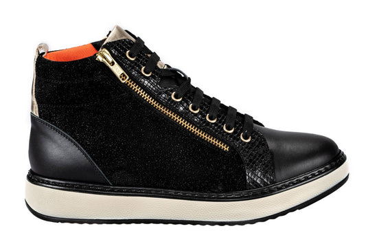 Extro Style Active Tropea Nero/Oro – Scarpa Ortopedica Donna, Lacci e Zip, Plantare Estraibile, Dispositivo Medico Detraibile