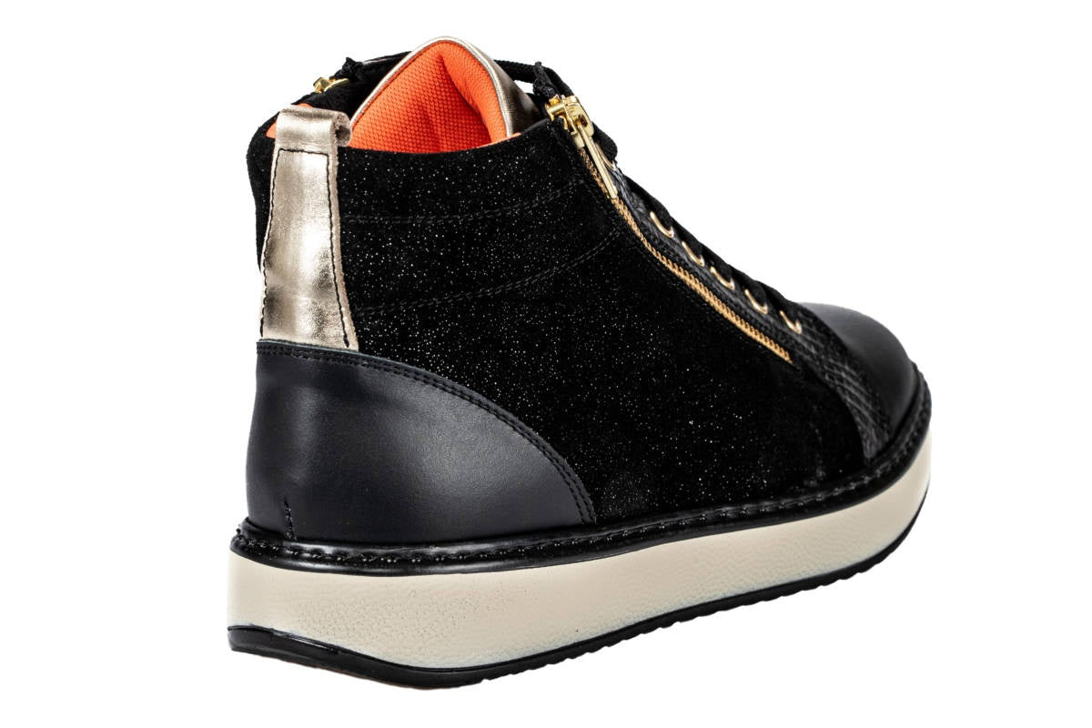 Extro Style Active Tropea Nero/Oro – Scarpa Ortopedica Donna, Lacci e Zip, Plantare Estraibile, Dispositivo Medico Detraibile
