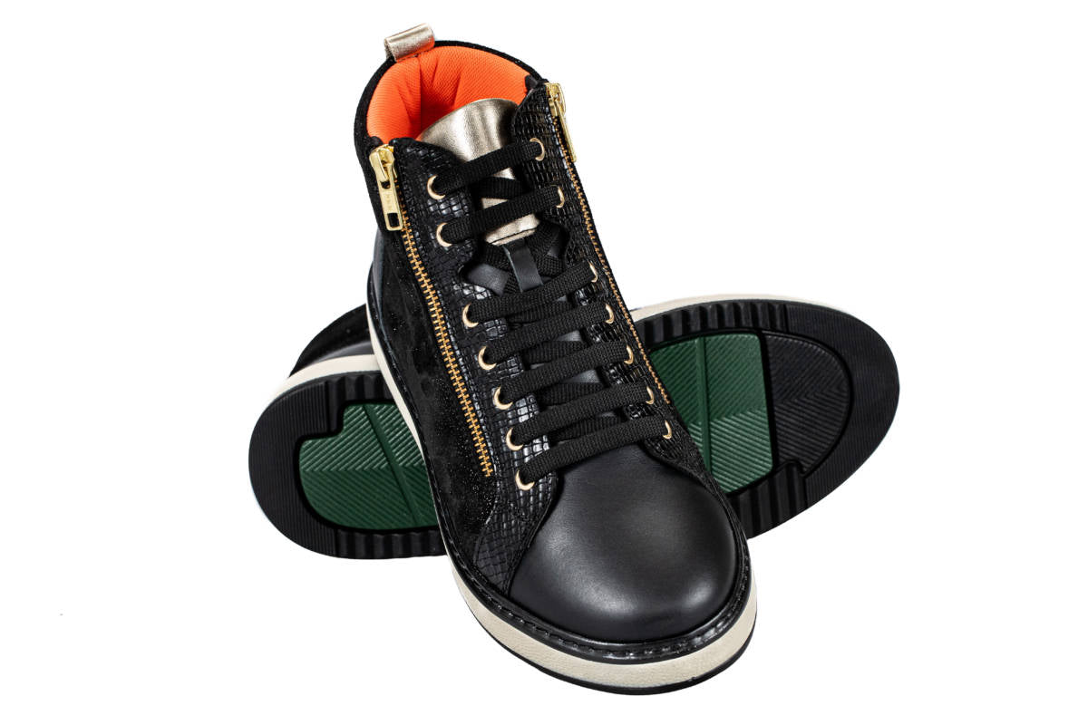 Extro Style Active Tropea Nero/Oro – Scarpa Ortopedica Donna, Lacci e Zip, Plantare Estraibile, Dispositivo Medico Detraibile