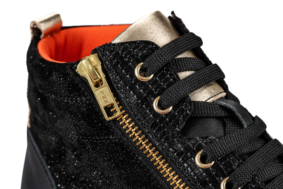 Extro Style Active Tropea Nero/Oro – Scarpa Ortopedica Donna, Lacci e Zip, Plantare Estraibile, Dispositivo Medico Detraibile