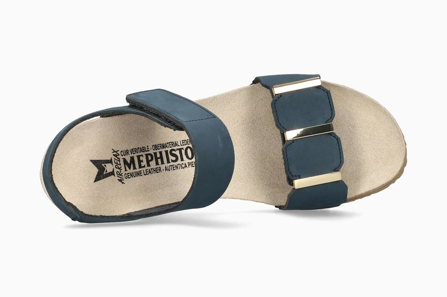 MEPHISTO: SANDALO DONNA IN VERA PELLE CON STRATCH LEONORE COLORE BLU NAVY