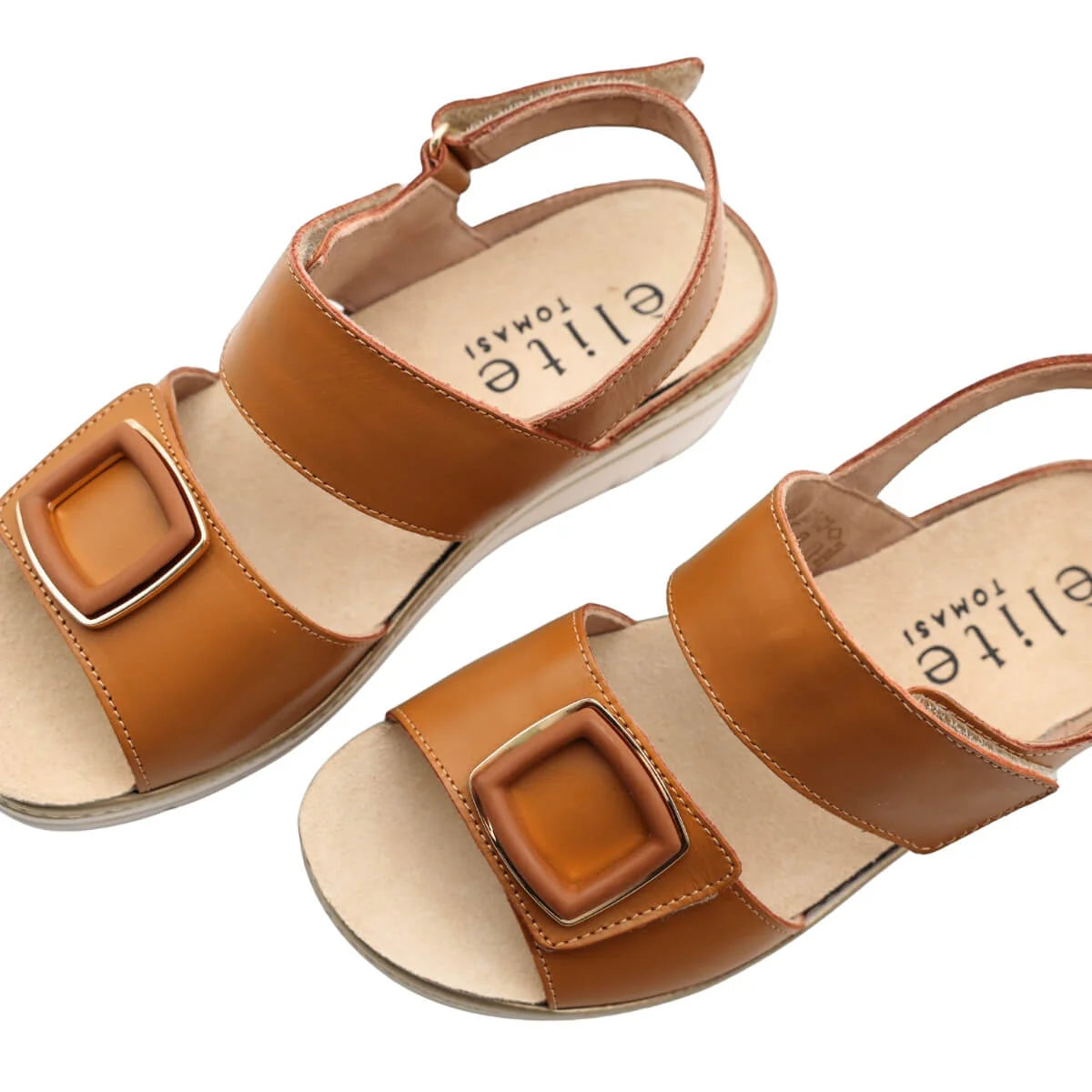 TOMASI: SANDALO IN PELLE DA DONNA CON PLANTARE ESTRAIBILE MODELLO TECLA SILK CUOIO