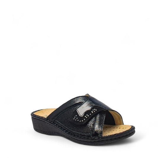 CINZIA SOFT: CIABATTA VERA PELLE ELASTICIZZATA COLORE NERO ART. IM24200