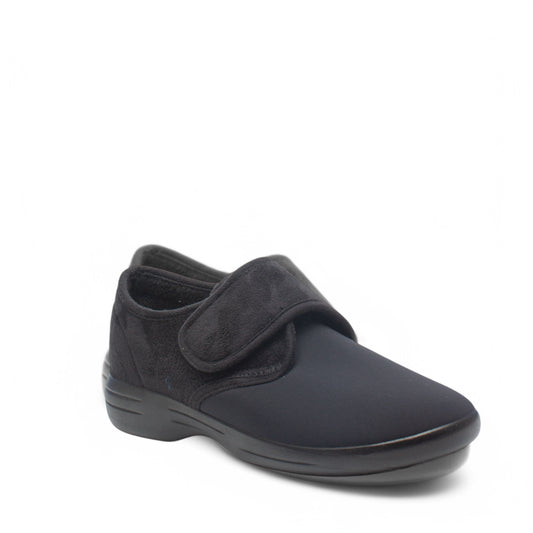 Cinzia soft Ciabatta chiusa Donna in tessuto elasticizzato nero con sottopiede estraibile e regolazione con velcro