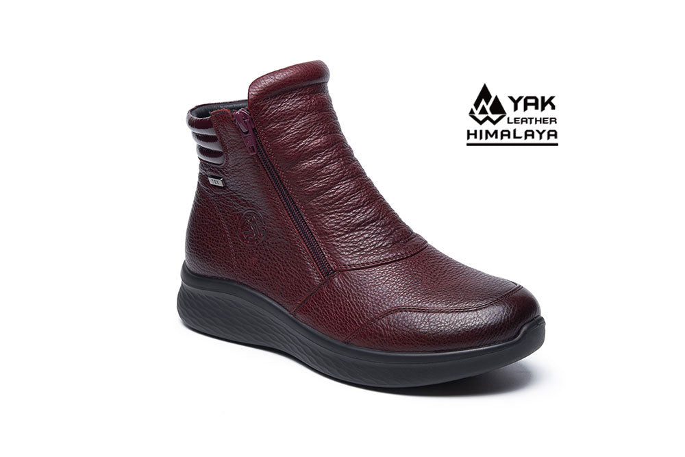 G Comfort P825R Burgundy – Stivaletto Donna in Pelle Impermeabile | Doppia Zip | Calzata Larga | Plantare Estraibile