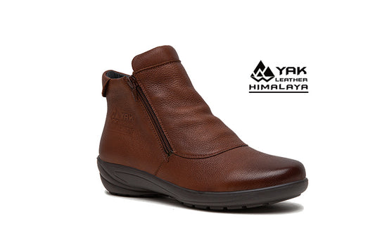 G Comfort P9521C Cognac – Stivaletto Donna in Pelle Impermeabile | Doppia Zip | Calzata Larga | Plantare Estraibile