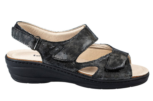 EXTROSTYLE : TECNICA ANGELA NERO SANDALO ORTOPEDICO DA DONNA IN VERA PELLE