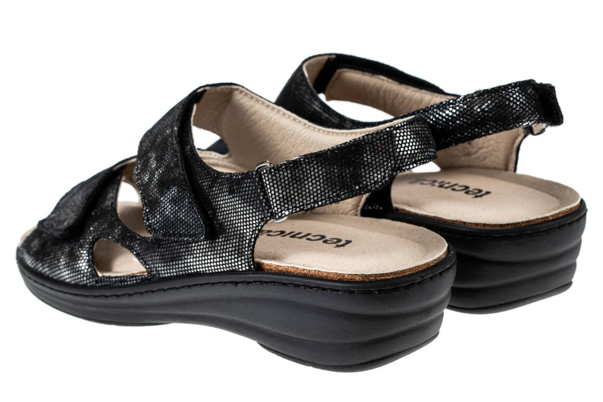 EXTROSTYLE : TECNICA ANGELA NERO SANDALO ORTOPEDICO DA DONNA IN VERA PELLE