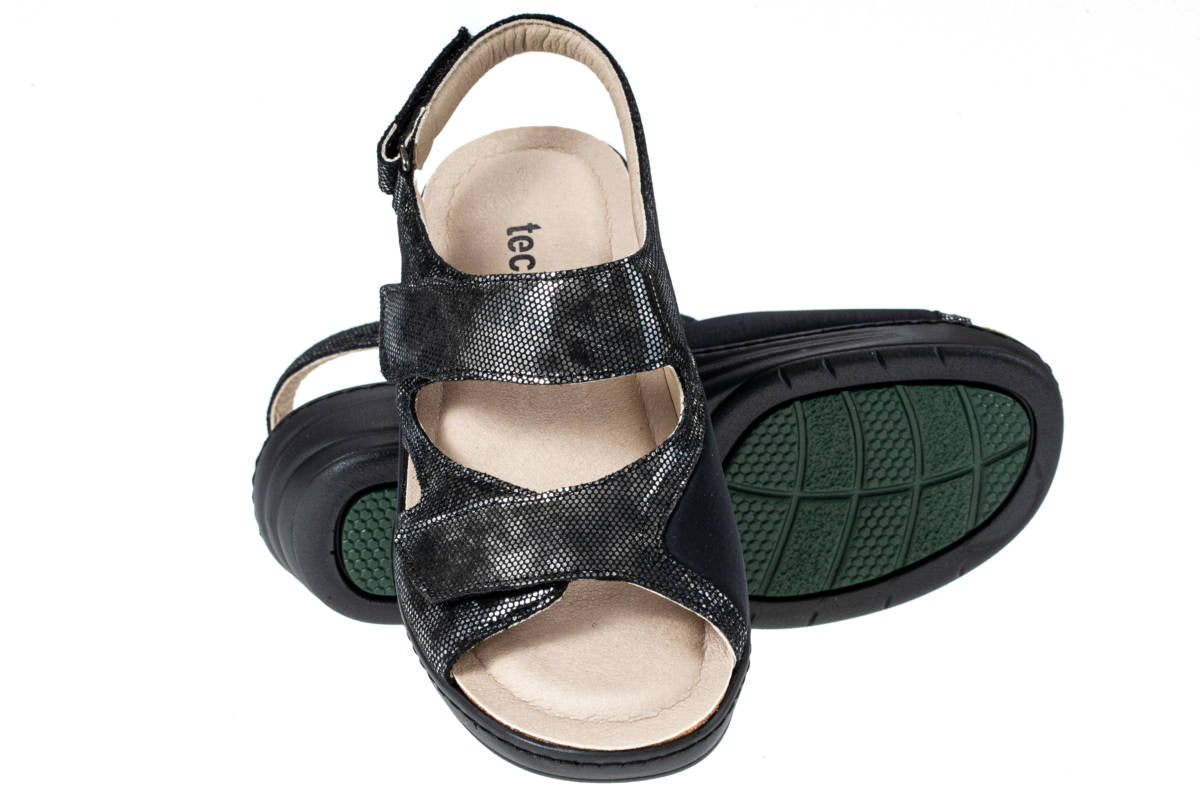 EXTROSTYLE : TECNICA ANGELA NERO SANDALO ORTOPEDICO DA DONNA IN VERA PELLE