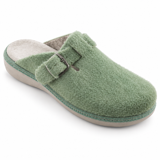 Ecosanit Winny Dudu Verde – Ciabatta Donna Invernale Ortopedica, Fodera in Pelo, Cinturino con Fibbia, Dispositivo Medico Detraibile