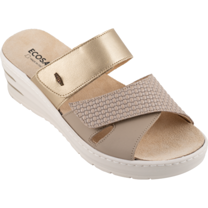 ECOSANIT: CIABATTA DONNA IN PELLE CORNETTO RELIF/COLORE PIETRA