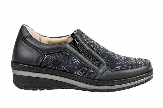 Extro Style Horizon Jesolo Nera – Scarpa Ortopedica Donna, Zip Laterale, Plantare Estraibile, Dispositivo Medico Detraibile