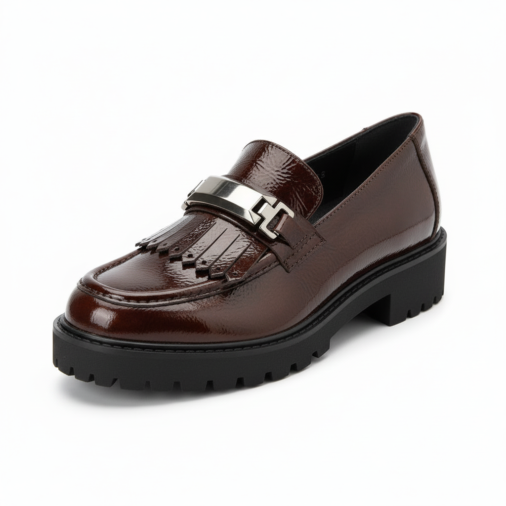 Carim LNF4185MNM – Mocassino Donna in Pelle Lucida Marrone, Plantare Estraibile, Comfort