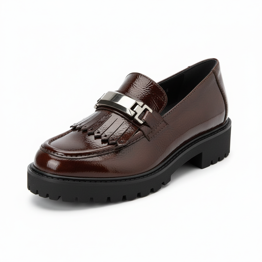 Carim LNF4185MNM – Mocassino Donna in Pelle Lucida Marrone, Plantare Estraibile, Comfort