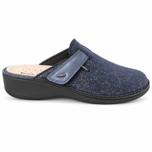 Ciabatta Ecosanit Marvin Velcro blu da donna, vista laterale