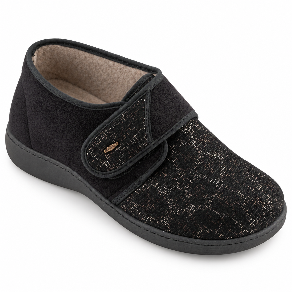 Ciabatta Ecosanit Riab 15 Plus nera da donna, vista frontale dall’alto