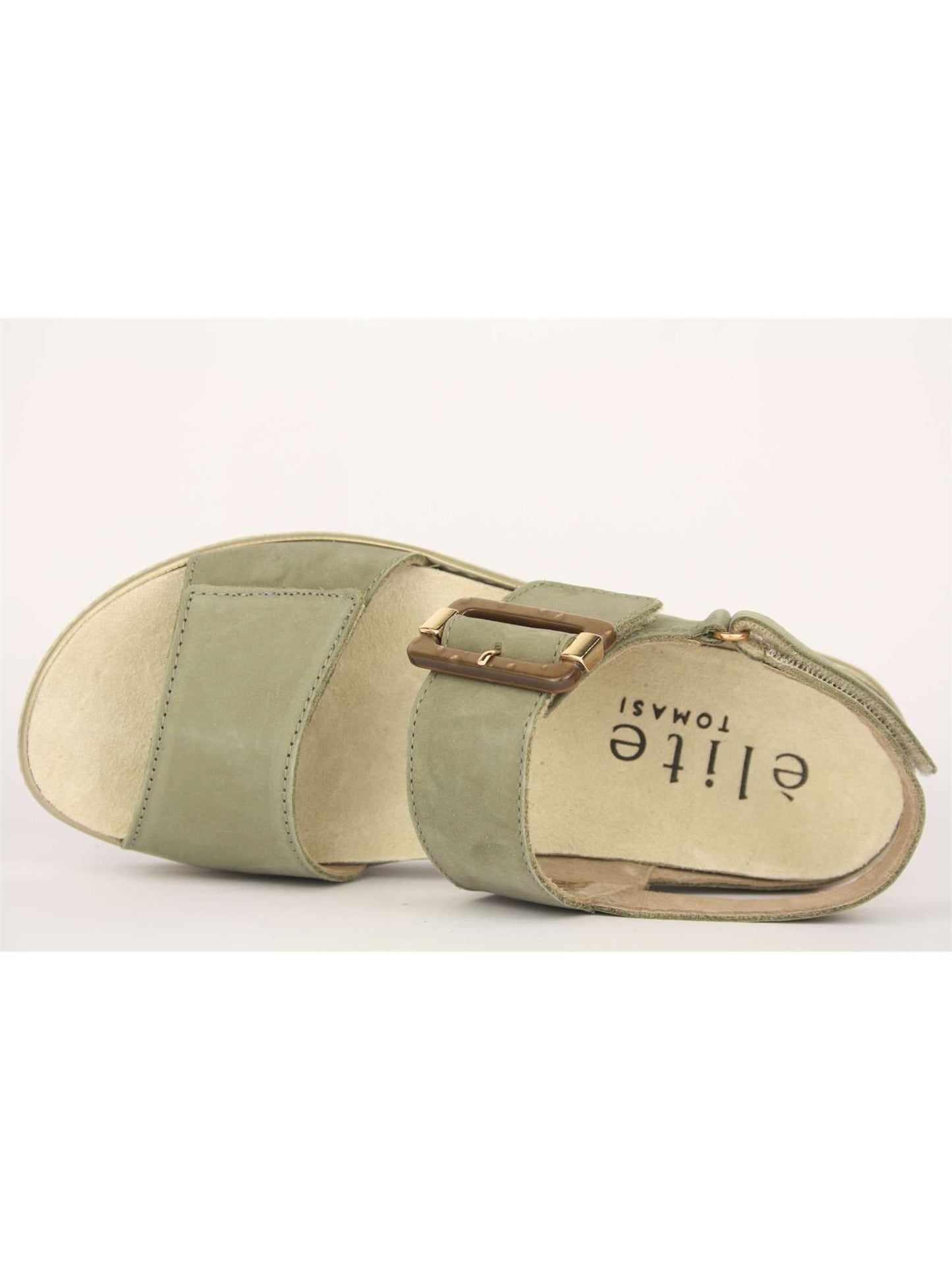 TOMASI: SANDALO IN PELLE DA DONNA CON PLANTARE ESTRAIBILE MODELLO TIANA NABUK COLORE VERDE