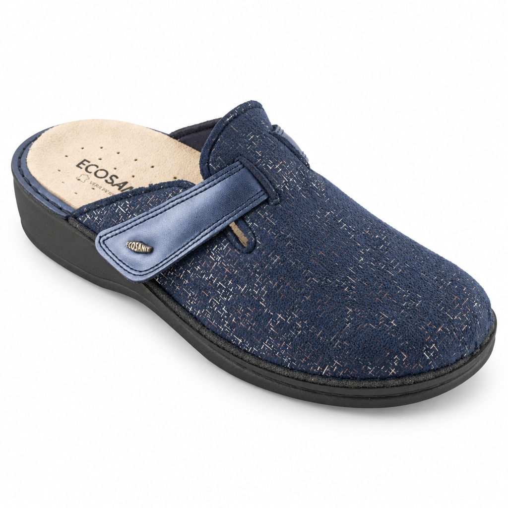 Ciabatta Ecosanit Marvin Velcro blu da donna, vista frontale dall’alto