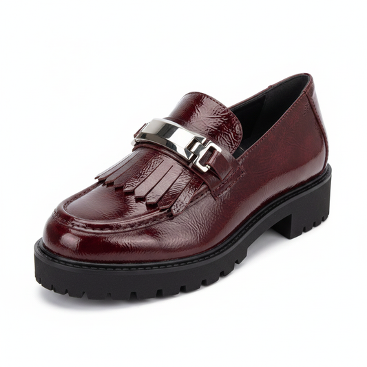 Carim LNF4185MN – Mocassino Donna in Pelle Lucida Bordeaux, Plantare Estraibile, Comfort