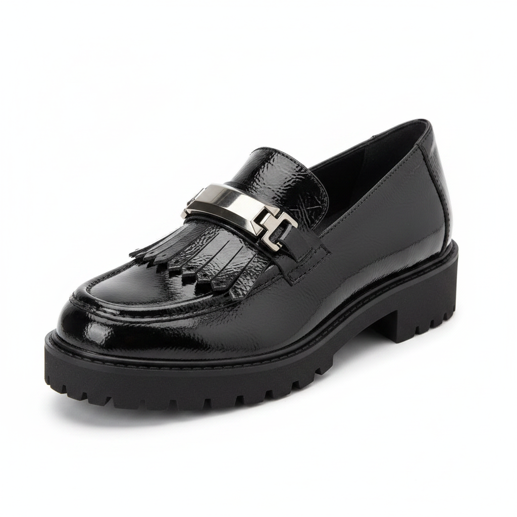 Carim LNF4185MN – Mocassino Donna in Pelle Lucida Nera, Plantare Estraibile, Comfort
