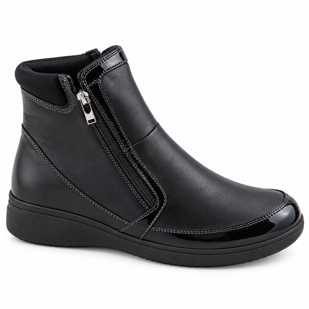 Stivaletto nero con doppia zip, vista laterale esterna