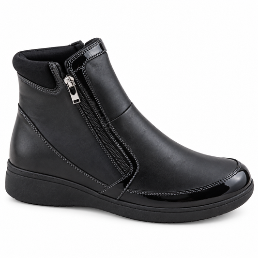 Stivaletto nero con doppia zip, vista laterale esterna