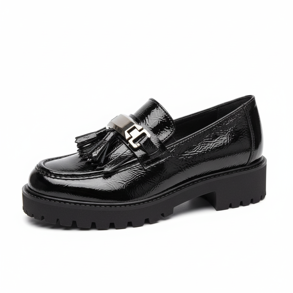 Carim LNF4185MN – Mocassino Donna in Pelle Lucida Nera, Plantare Estraibile, Comfort