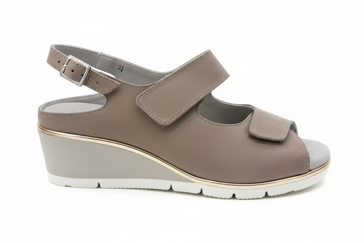 Tomasi Jill Sabot Nabuk Fumo – sandalo donna velcro zeppa
