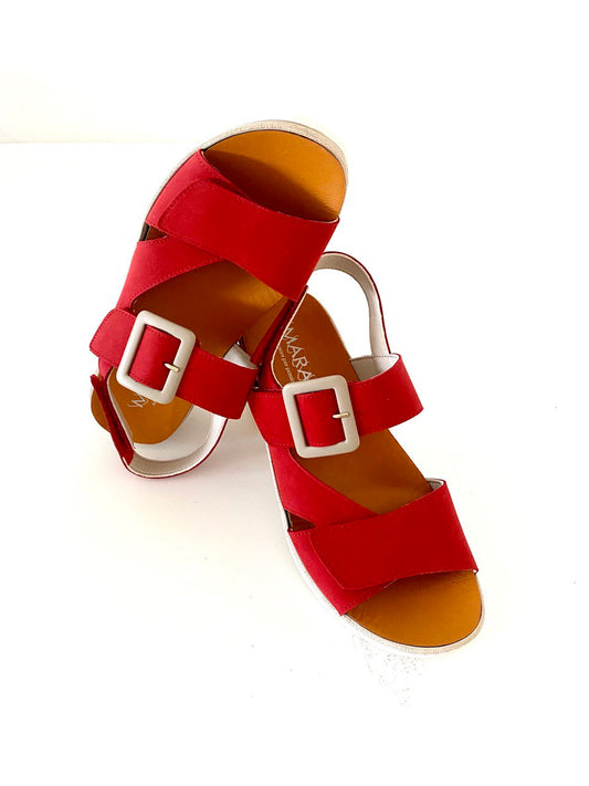 MARAL: SANDALO DONNA VERA PELLE IN NABUK COLORE ROSSO