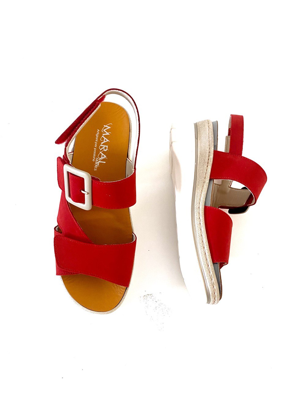 MARAL: SANDALO DONNA VERA PELLE IN NABUK COLORE ROSSO