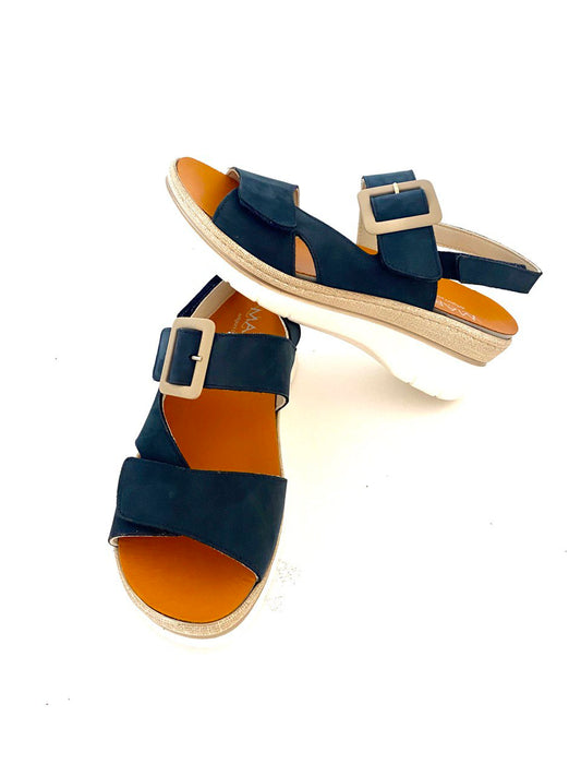 MARAL: SANDALO DONNA VERA PELLE IN NABUK COLORE BLU